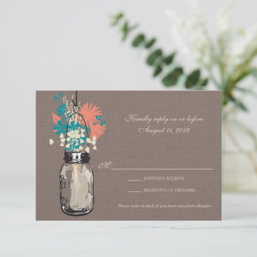 Carte RSVP Mason Jar et Fleurs sauvages (Debout devant)