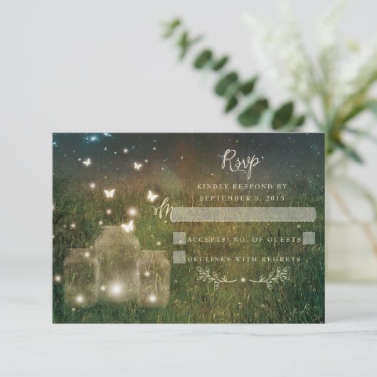Carte RSVP Mason Jar Russe Forêt Enchantée (Debout devant)