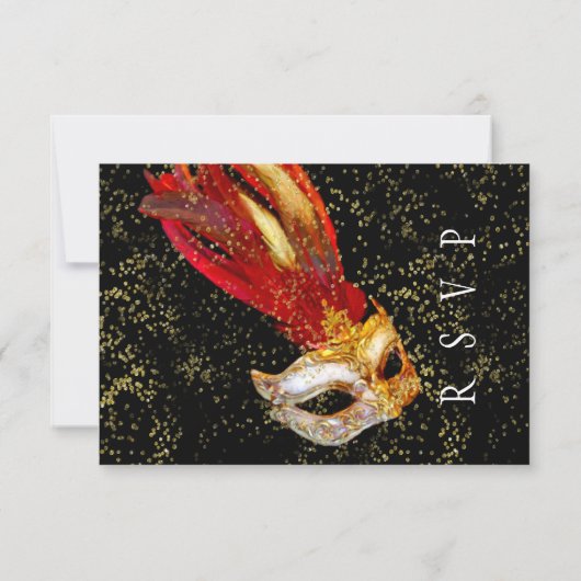 Carte RSVP Masquerade Black Red Gold (Dos)