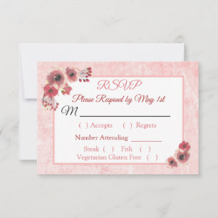 Carte RSVP Mauve Coral Floral Mariage rayé