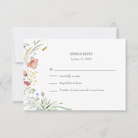 Carte RSVP Meadow Wedding Fleur sauvage colorée (Devant)