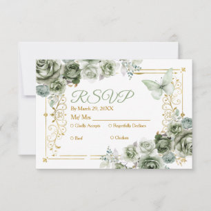 Carte Rsvp Mexicaine Quinceañera Gold & Sage Green