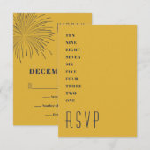 Carte RSVP mini Gold Blue pour le Nouvel An (Devant / Derrière)