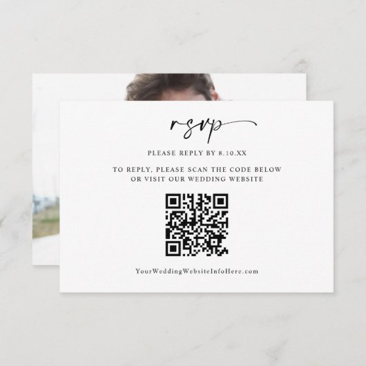 Carte RSVP minima moderne Mariage QR Code photo (Devant / Derrière)