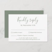 Carte RSVP minimal de mariage vert olive Script (Devant / Derrière)