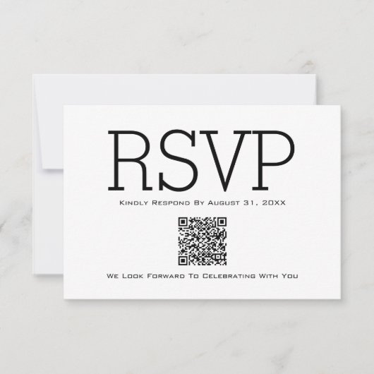 Carte RSVP minimale de base de code QR essentiel (Devant)