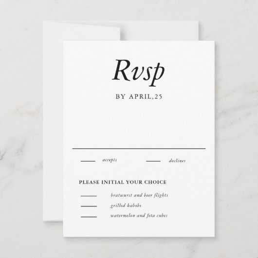 Carte RSVP minimale Elégante Mariage Blanc (Devant)