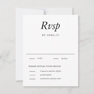 Carte RSVP minimale Elégante Mariage Blanc