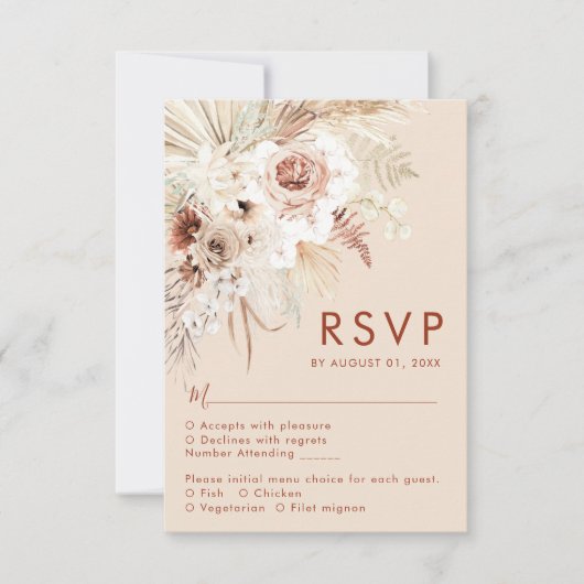Carte RSVP minimaliste Boho Pampas Grass (Devant)