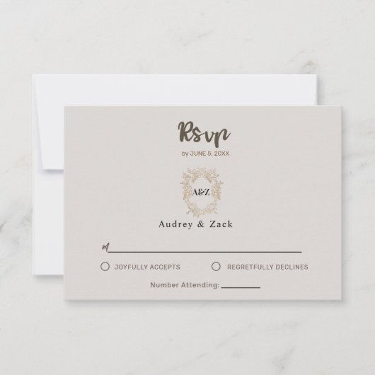 CARTE RSVP minimaliste de mariage beige (Devant)
