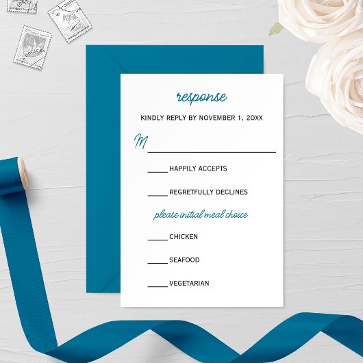 Carte RSVP minimaliste de mariage de neige bleue