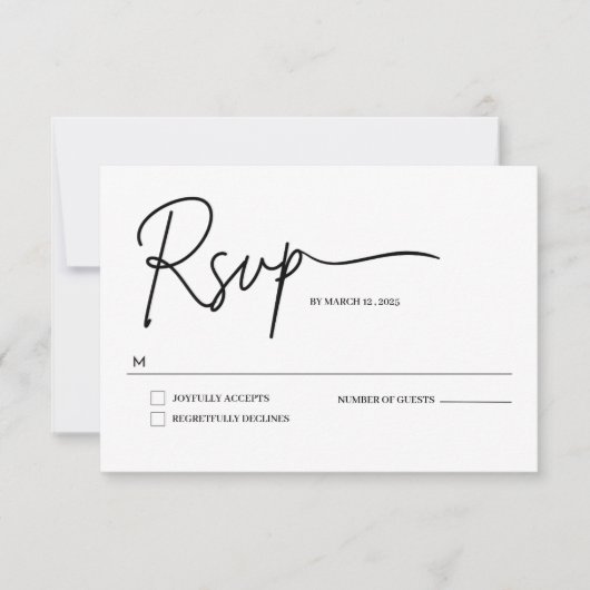 Carte RSVP minimaliste de mariage manuscrit manusc (Devant)