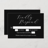Carte RSVP minimaliste de mariage noir (Devant / Derrière)