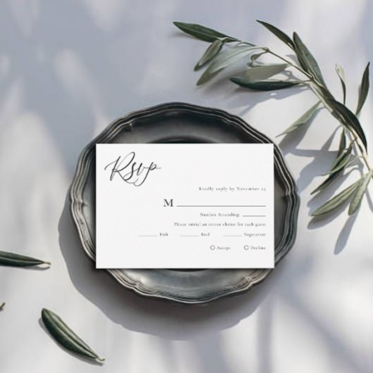 Carte RSVP minimaliste de mariage noir et blanc