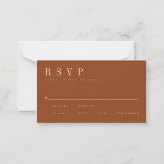 Carte RSVP minimaliste de mariage orange brûlé (Devant)