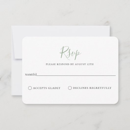 Carte RSVP minimaliste de mariage vert Sage (Devant)