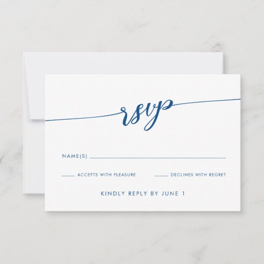 Carte RSVP minimaliste de script bleu marine moder (Devant)