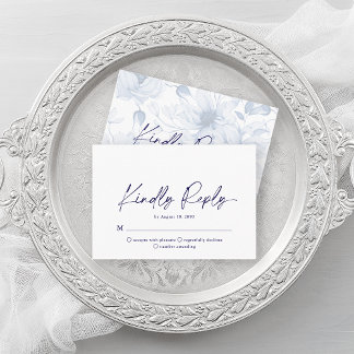 Carte RSVP minimaliste Dusty Blue Floral
