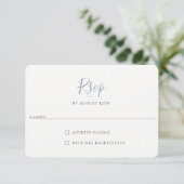 Carte RSVP minimaliste Dusty Blue Wedding (Debout devant)