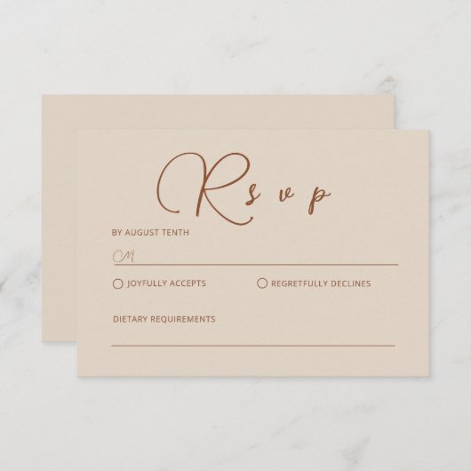 Carte RSVP minimaliste en terre cuite beige (Devant / Derrière)