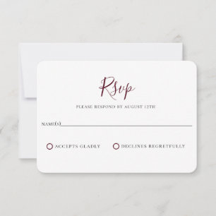 Carte RSVP minimaliste Mariage Rouge Bourgogne