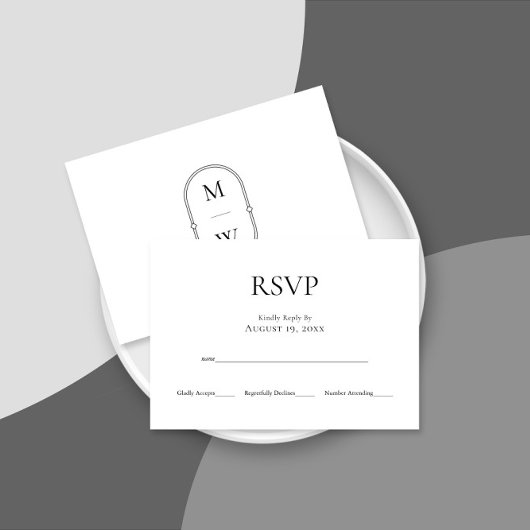 Carte RSVP minimaliste Monogramme Noir Blanc Maria