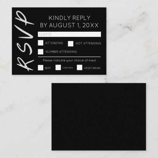 Carte RSVP minimaliste noir et blanc (Devant / Derrière)