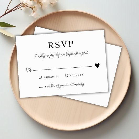 Carte RSVP minimaliste Noir Noir Mariage