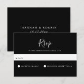 Carte RSVP minimaliste Noir Solide Mariage (Devant / Derrière)