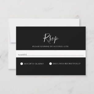 Carte RSVP minimaliste Noir Solide Mariage