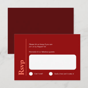 Carte RSVP minimaliste rouge cerisier et blanc