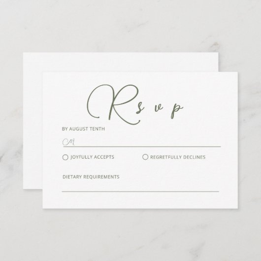 Carte RSVP minimaliste Sage Green (Devant / Derrière)