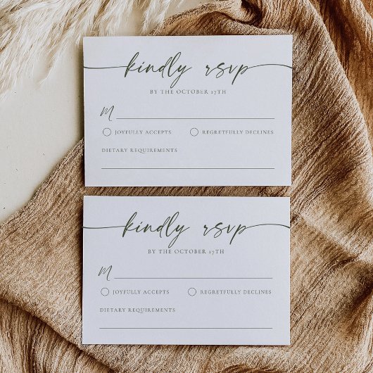 Carte RSVP minimaliste simple Olive Green