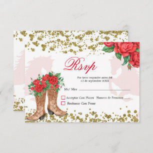 Carte RSVP Mis Quince Roses Rouge Mexicaine