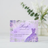 Carte RSVP Mis Quince violet et argent (Debout devant)
