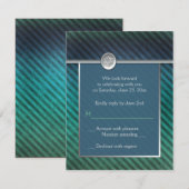 Carte RSVP Mitzvah Barre Bleue, Verte, Argent (Devant / Derrière)