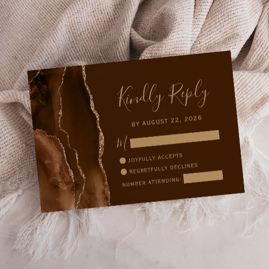 Carte RSVP Mocha Brown Gold Agate Wedding