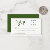 Carte RSVP Modern Dark Forest Green Wedding RSVP (Devant/Arrière en situation)