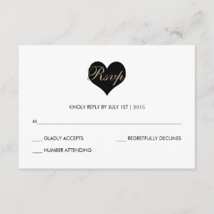 Carte RSVP moderne au coeur noir et blanc