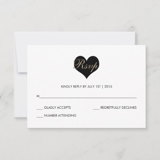 Carte RSVP moderne au coeur noir et blanc (Devant)