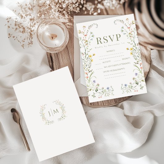 Carte RSVP moderne Boho Fleur sauvage Wreath Weddi