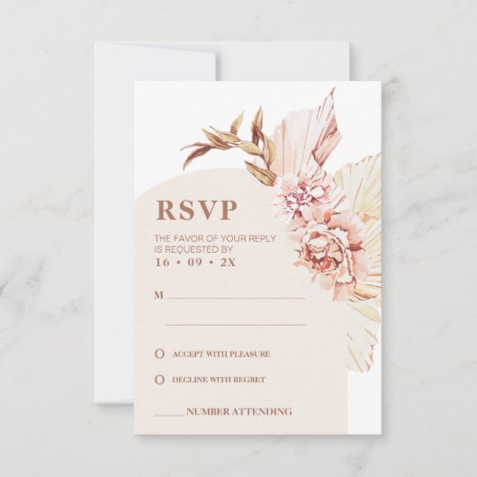 Carte RSVP moderne Boho Floral Blush Arch Wedding (Devant)
