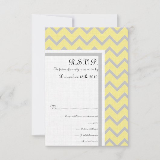 Carte RSVP moderne Chevron Jaune/Grey Wedding (Devant)