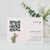 Carte RSVP moderne Floral Cactus Mariage QR CODE (Debout devant)