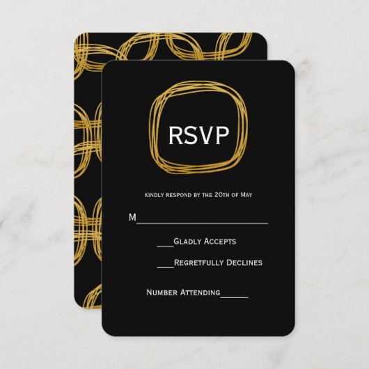 Carte RSVP moderne Gold Foil Scribble Circle (Devant / Derrière)