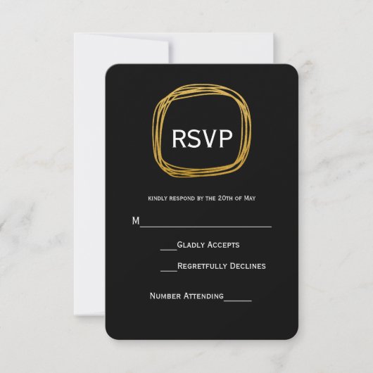 Carte RSVP moderne Gold Foil Scribble Circle (Devant)