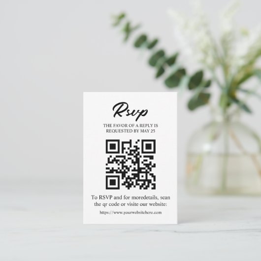 Carte RSVP modifiable avec code QR, insertion d'in (Debout devant)