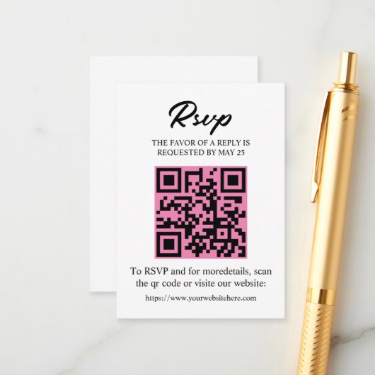 Carte RSVP modifiable avec code QR, insertion d'in (Devant/Arrière en situation)