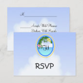 Carte RSVP Monogram Beach/Ocean Wedding (Devant / Derrière)