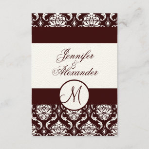 Carte RSVP Monogramme Brown Damask sur papier à fe